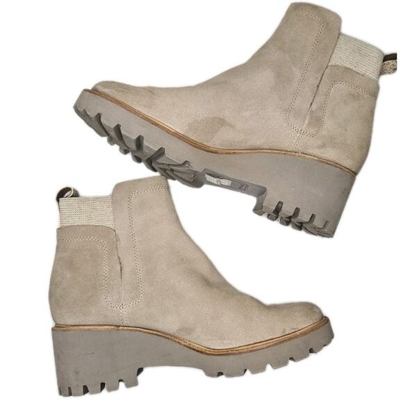 Dolce Vita Womens Boots 9.5 M Beige Suede Ankle Booties Chunky Heel Pull On - Picture 6 of 10